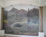 Formal Dining Room Desert Scene Mural and Faux Stone Columns